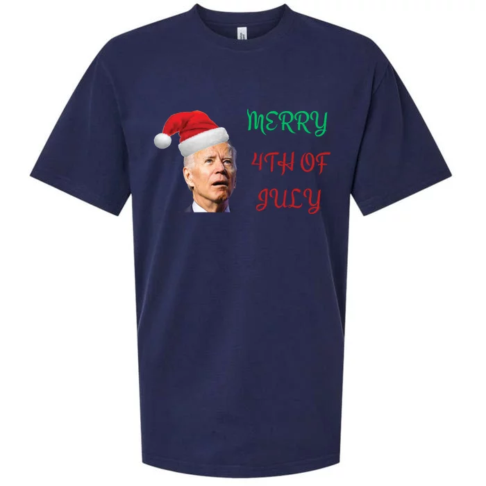 Funny Biden Merry 4th Of July Christmas Red And Green Sueded Cloud Jersey T-Shirt