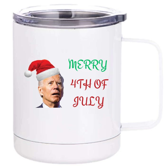 Funny Biden Merry 4th Of July Christmas Red And Green Front & Back 12oz Stainless Steel Tumbler Cup