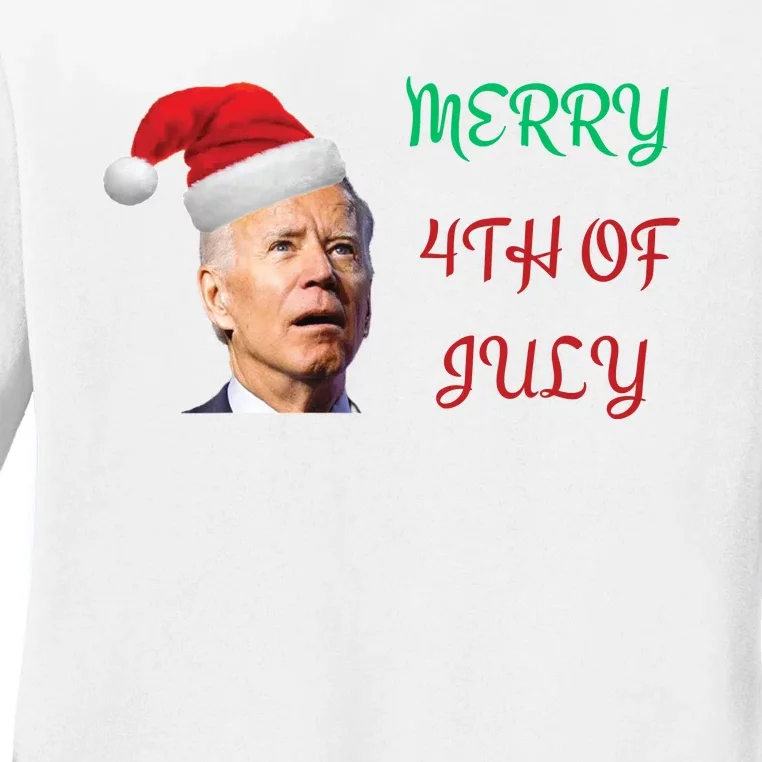 Funny Biden Merry 4th Of July Christmas Red And Green Ladies Long Sleeve Shirt