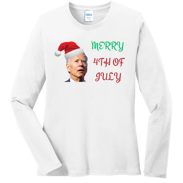 Funny Biden Merry 4th Of July Christmas Red And Green Ladies Long Sleeve Shirt