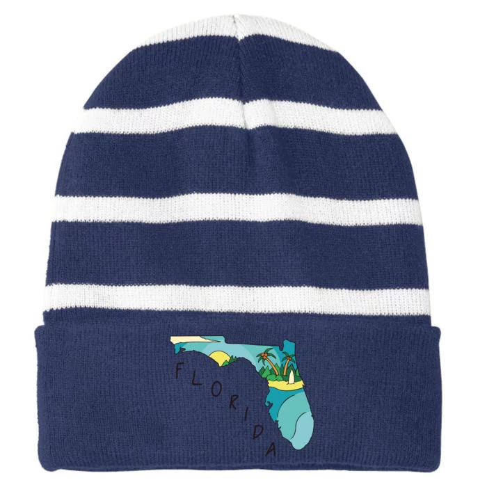 Florida Beach Map Striped Beanie with Solid Band