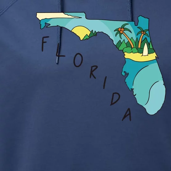 Florida Beach Map Performance Fleece Hoodie