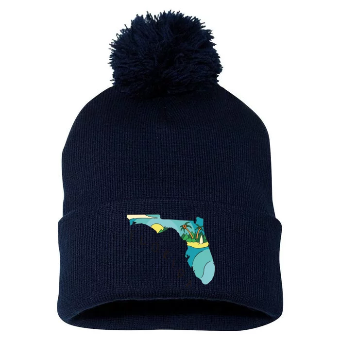 Florida Beach Map Pom Pom 12in Knit Beanie