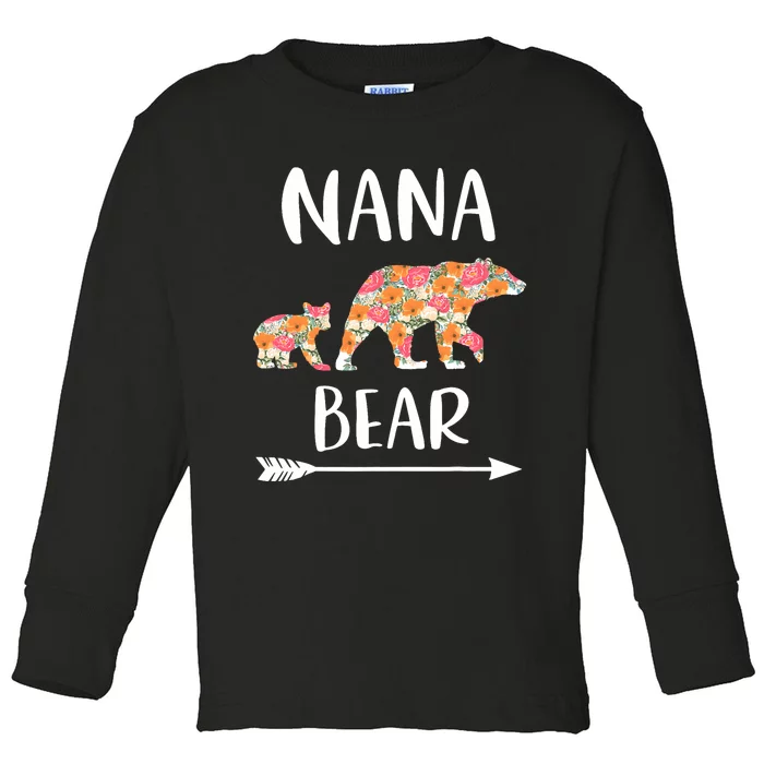 Floral Bear Matching Family Outfits Funny Nana Bear Toddler Long Sleeve Shirt