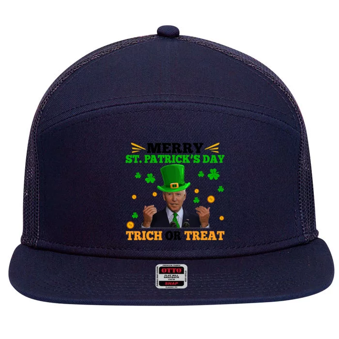 Funny Biden Merry St.Patrick's Day Trick Or Treat 7 Panel Mesh Trucker Snapback Hat