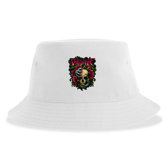 Funny Bullet My Valentine Skull Roses and Red Blood Horror Sustainable Bucket Hat