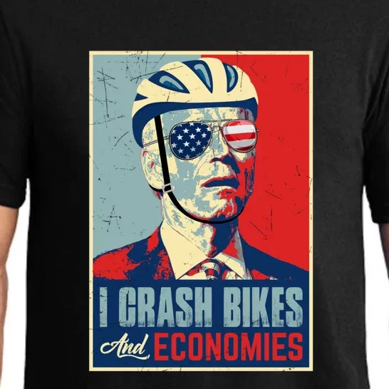 Funny Biden Meme I Crash Bikes And Economies Funny Joe Biden Falling Off Bike Pajama Set