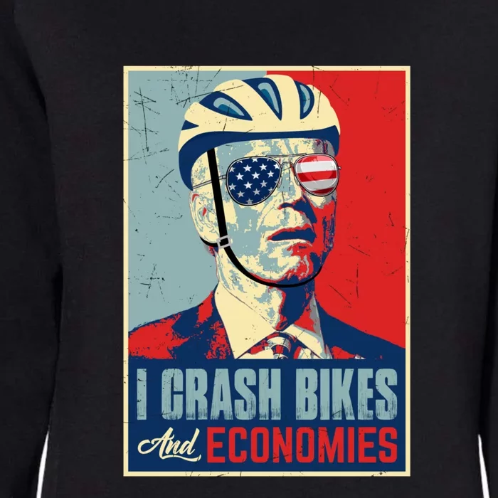 Funny Biden Meme I Crash Bikes And Economies Funny Joe Biden Falling Off Bike Womens California Wash Sweatshirt