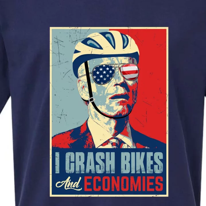 Funny Biden Meme I Crash Bikes And Economies Funny Joe Biden Falling Off Bike Sueded Cloud Jersey T-Shirt