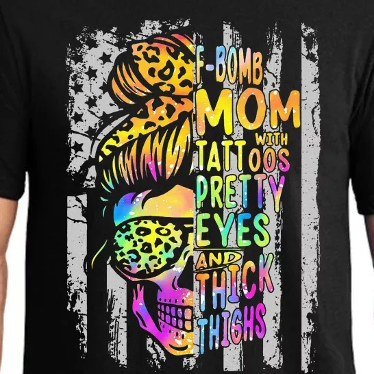 F Bomb Mom With Tattoos Pretty Eyes And Thick Thighs Skull Pajama Set