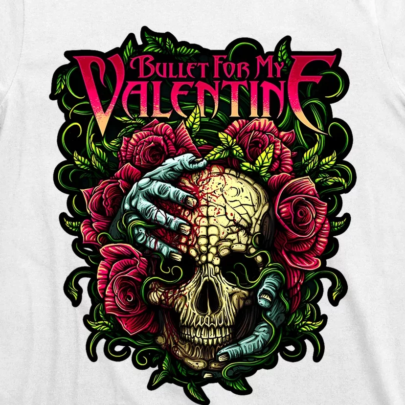 Funny Bullet My Valentine Skull Roses And Red Blood Horror T-Shirt