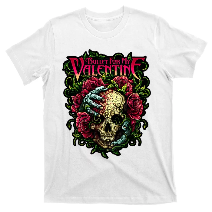 Funny Bullet My Valentine Skull Roses And Red Blood Horror T-Shirt