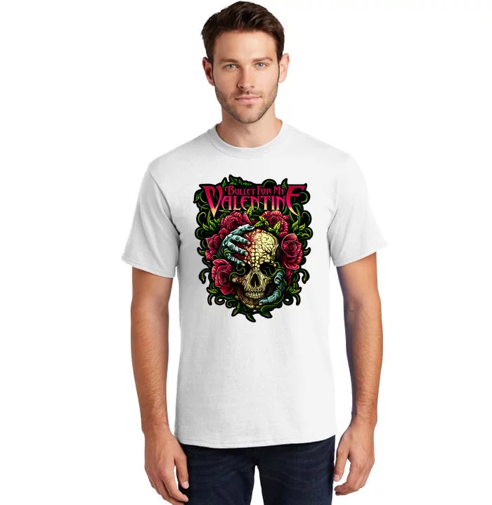 Funny Bullet My Valentine Skull Roses And Red Blood Horror Tall T-Shirt