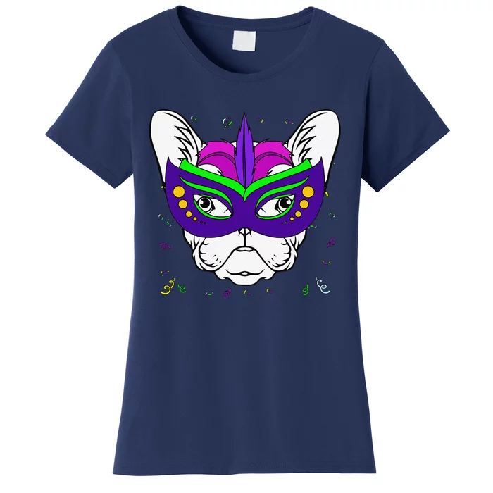 French Bulldog Mardi Gras Cute Dog Puppy Masquerade Party Women's T-Shirt