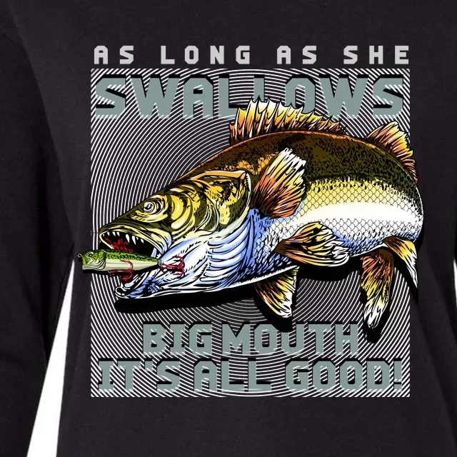 Funny Big Mouth Bass Swallows Womens Cotton Relaxed Long Sleeve T-Shirt