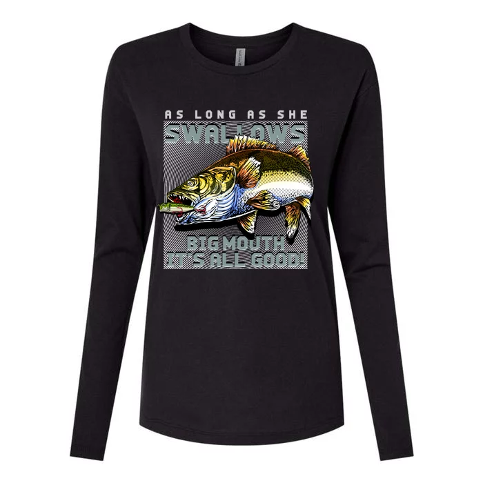 Funny Big Mouth Bass Swallows Womens Cotton Relaxed Long Sleeve T-Shirt