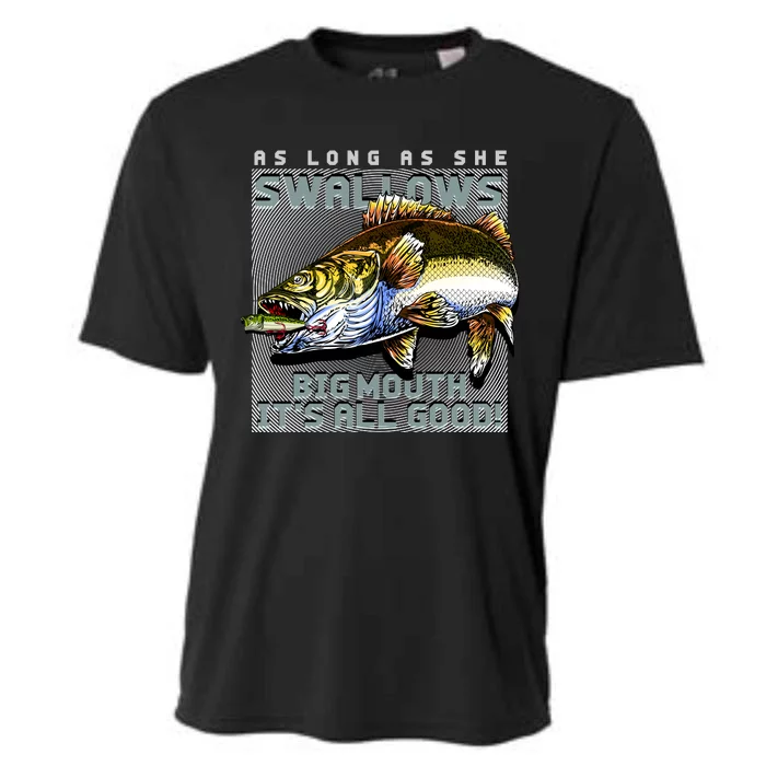 Funny Big Mouth Bass Swallows Cooling Performance Crew T-Shirt