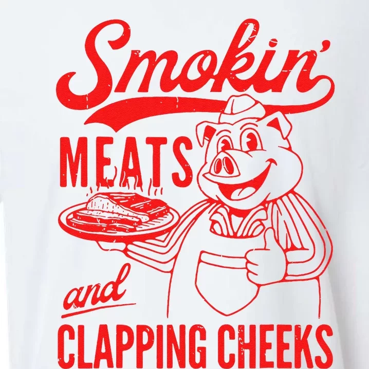 Funny Bbq Meat Groovy Smoking Meats And Clapping Cheeks Gift Sueded Cloud Jersey T-Shirt