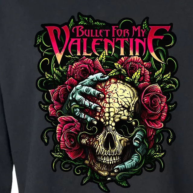 Funny Bullet My Valentine Skull Roses and Red Blood Horror Cropped Pullover Crew