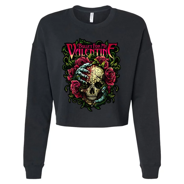 Funny Bullet My Valentine Skull Roses and Red Blood Horror Cropped Pullover Crew