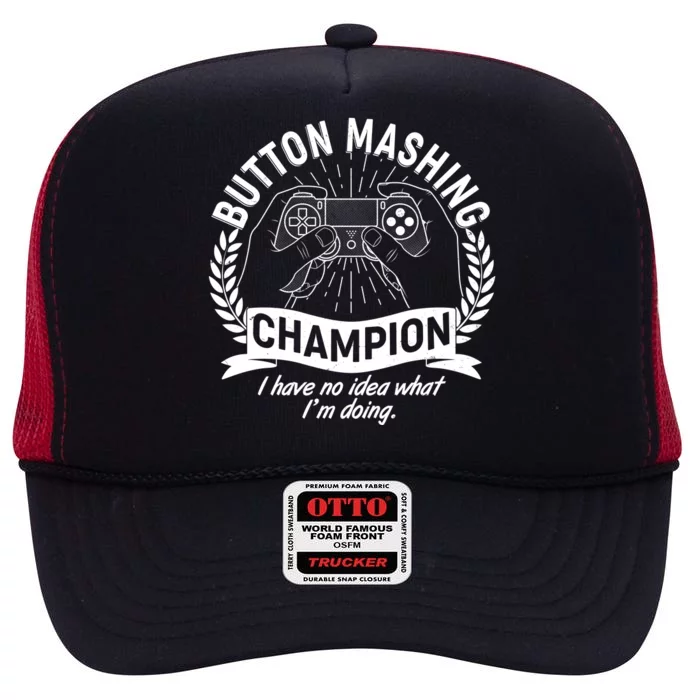 Funny Button Mashing Champion Video Gamer High Crown Mesh Trucker Hat