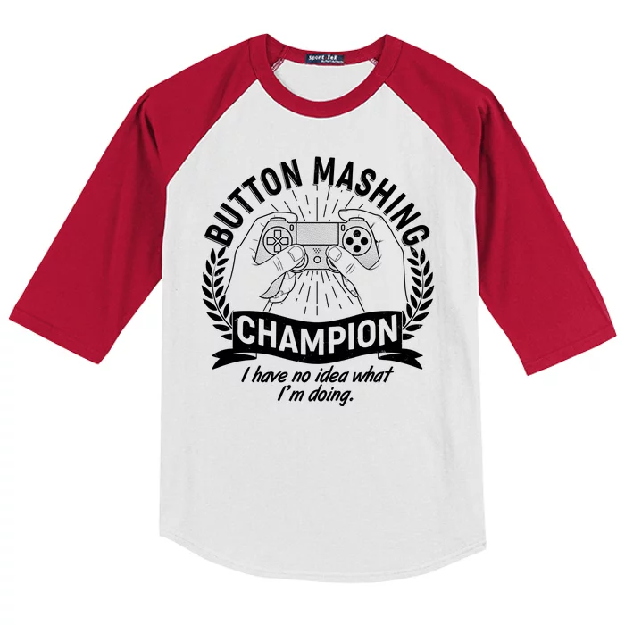 Funny Button Mashing Champion Video Gamer Kids Colorblock Raglan Jersey