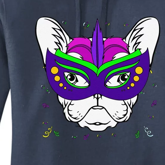 French Bulldog Mardi Gras Cute Dog Puppy Masquerade Party Women's Pullover Hoodie