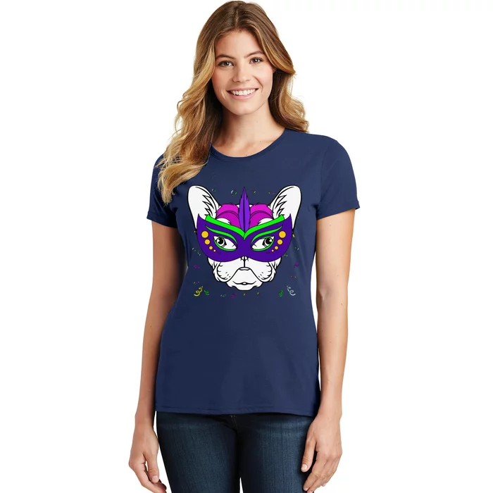 French Bulldog Mardi Gras Cute Dog Puppy Masquerade Party Women's T-Shirt