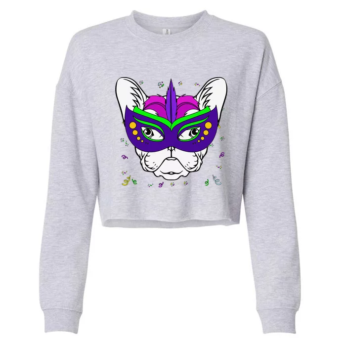 French Bulldog Mardi Gras Cute Dog Puppy Masquerade Party Cropped Pullover Crew