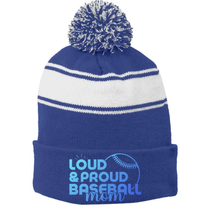 Funny Baseball Mom Loud And Proud Baseball Mom Meaningful Gift Stripe Pom Pom Beanie