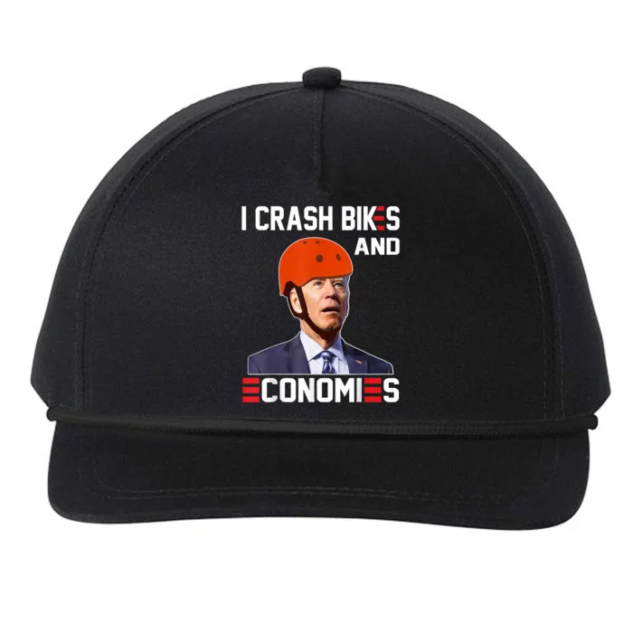 Funny Biden Meme I Crash Bikes And Economies Funny Joe Biden Falling Off Bike Snapback Five-Panel Rope Hat