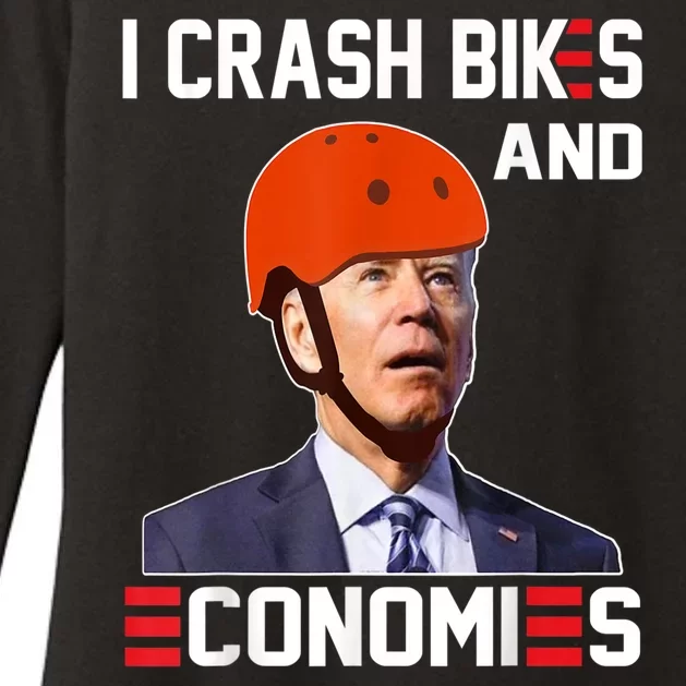 Funny Biden Meme I Crash Bikes And Economies Funny Joe Biden Falling Off Bike Womens CVC Long Sleeve Shirt