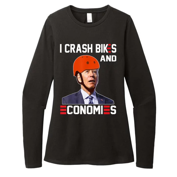 Funny Biden Meme I Crash Bikes And Economies Funny Joe Biden Falling Off Bike Womens CVC Long Sleeve Shirt