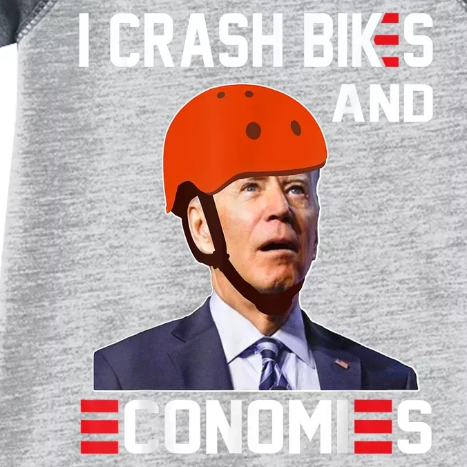 Funny Biden Meme I Crash Bikes And Economies Funny Joe Biden Falling Off Bike Infant Baby Jersey Bodysuit