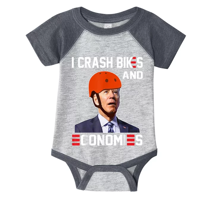 Funny Biden Meme I Crash Bikes And Economies Funny Joe Biden Falling Off Bike Infant Baby Jersey Bodysuit