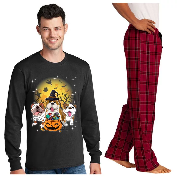 Funny Bulldog Mummy Witch Dog Moon Ghosts Pumkin Halloween Gift Long Sleeve Pajama Set