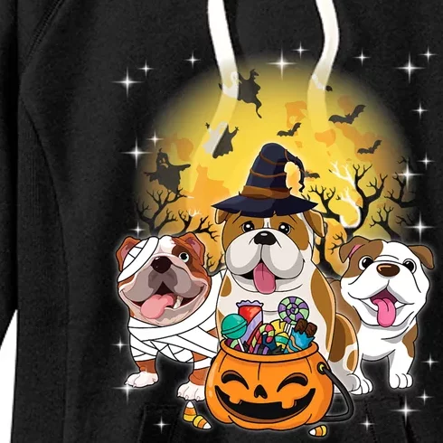 Funny Bulldog Mummy Witch Dog Moon Ghosts Pumkin Halloween Gift Women's Fleece Hoodie