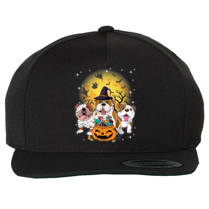 Funny Bulldog Mummy Witch Dog Moon Ghosts Pumkin Halloween Gift Wool Snapback Cap