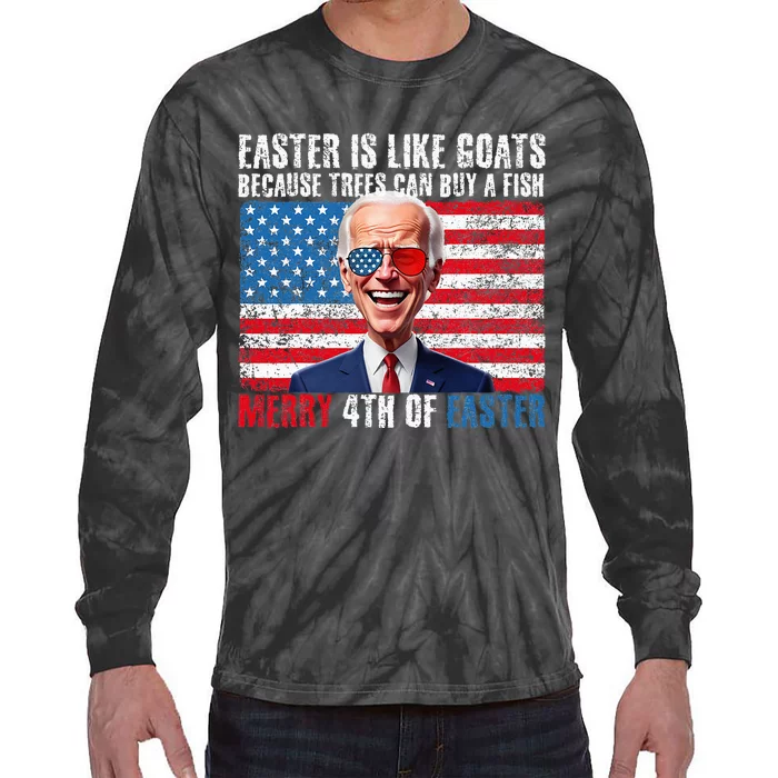 Funny Biden Merry 4th Of Easter Sarcastic Design Tie-Dye Long Sleeve Shirt