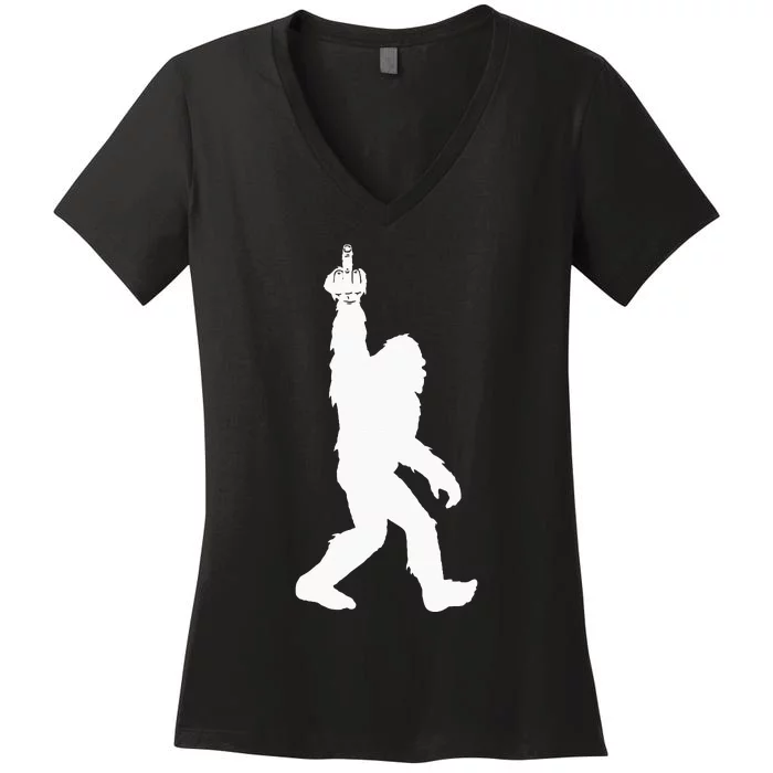 Funny Bigfoot Middle Finger For Squatch Believers Women's V-Neck T-Shirt