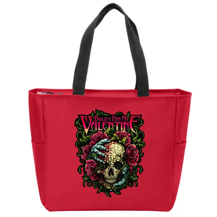 Funny Bullet My Valentine Skull Roses Zip Tote Bag