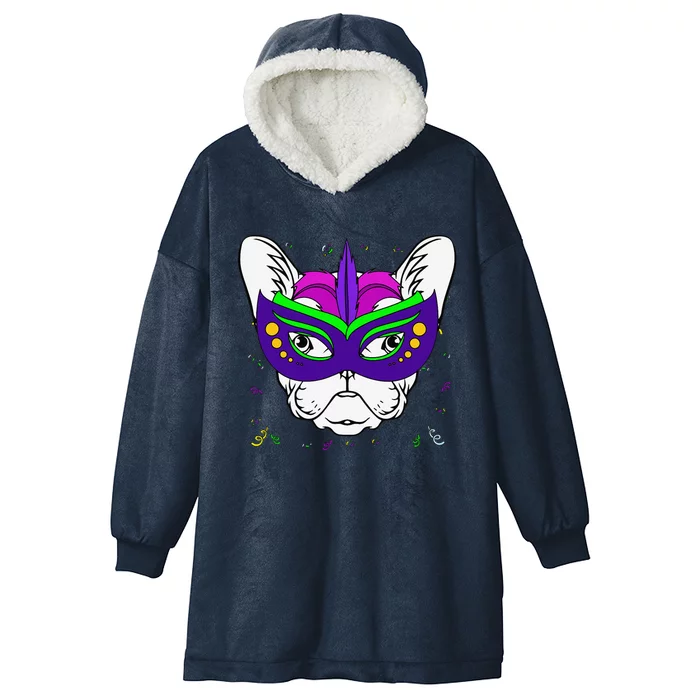 French Bulldog Mardi Gras Cute Dog Puppy Masquerade Party Hooded Wearable Blanket