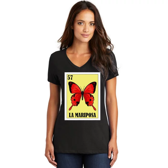 Funny Butterfly Mexican Design La Mariposa Women's V-Neck T-Shirt