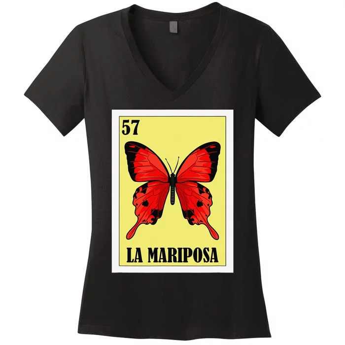 Funny Butterfly Mexican Design La Mariposa Women's V-Neck T-Shirt