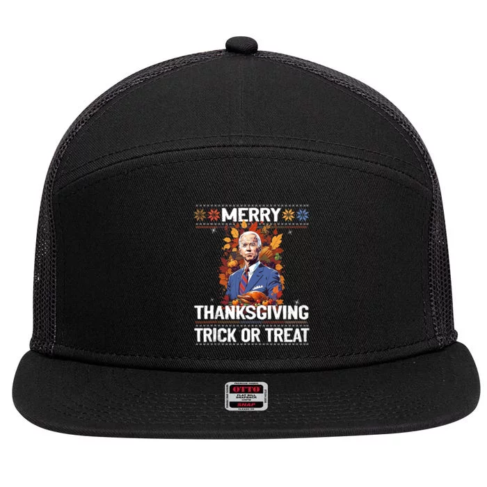 Funny Biden Meme Merry 4th Of Thanksgiving Trick Or Treat 7 Panel Mesh Trucker Snapback Hat