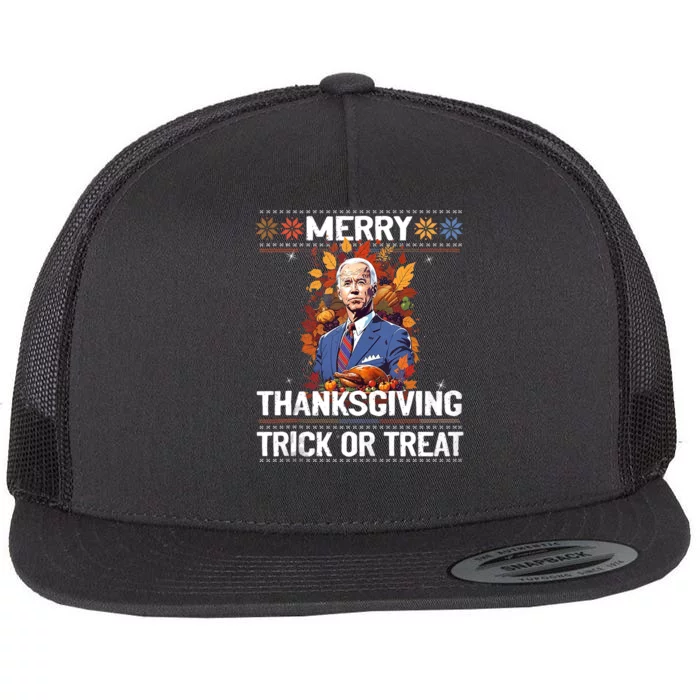 Funny Biden Meme Merry 4th Of Thanksgiving Trick Or Treat Flat Bill Trucker Hat