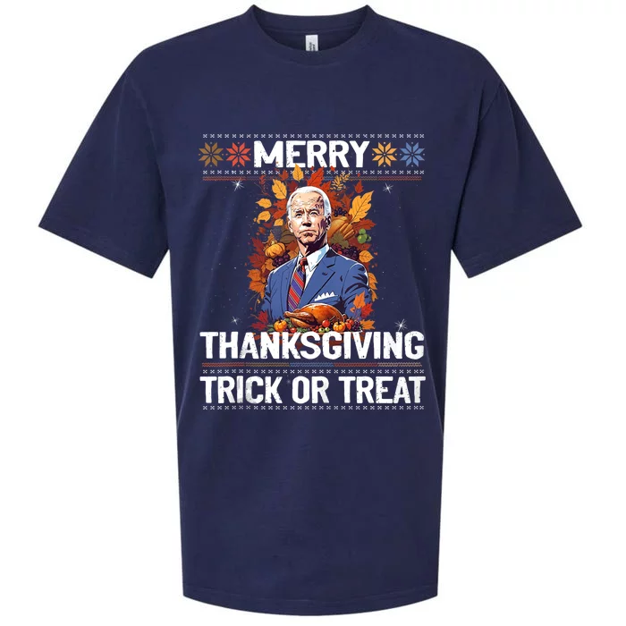 Funny Biden Meme Merry 4th Of Thanksgiving Trick Or Treat Sueded Cloud Jersey T-Shirt