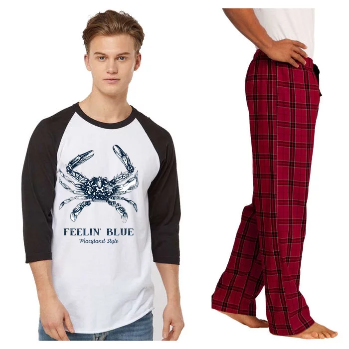 Feelin' Blue Maryland Style Retro Crab Raglan Sleeve Pajama Set