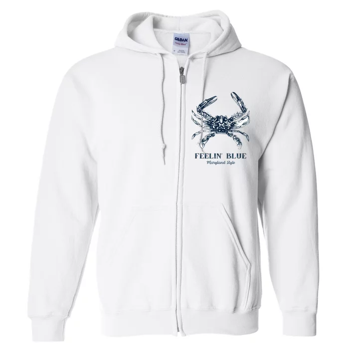 Feelin' Blue Maryland Style Retro Crab Full Zip Hoodie