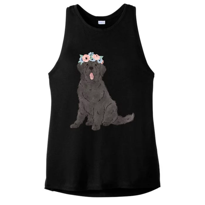 Floral Black Newfie Lovers Newfoundland Dog Mom Gift Ladies Tri-Blend Wicking Tank